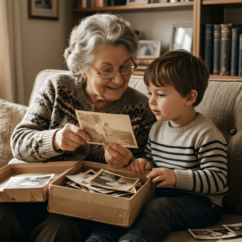 Mystic Chords Blog Elderly woman showing young boy photos